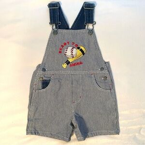 Vintage KHQ Sportswear Baby Boy Striped Baseball Overalls 24M Ready To Swing